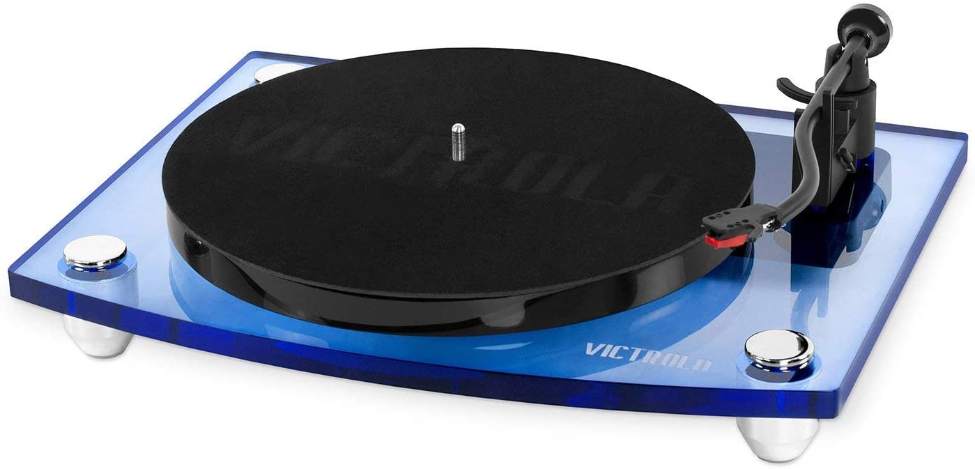 [BLUE COLOR] VICTROLA MODERN ACRYLIC 2-SPEED BLUETOOTH RECORD PLAYER