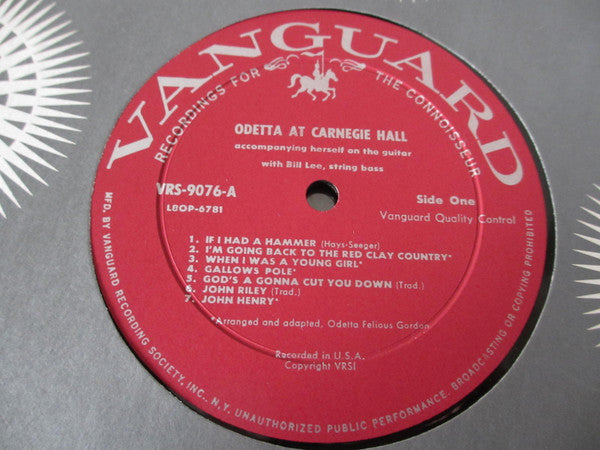 Odetta : Odetta At Carnegie Hall (LP, Album, Mono)