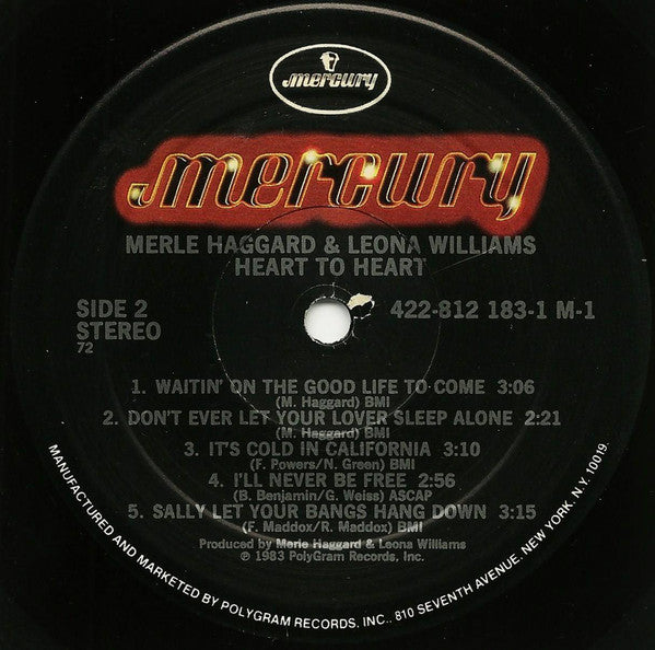 Merle Haggard & Leona Williams : Heart To Heart (LP, Album, 72 )