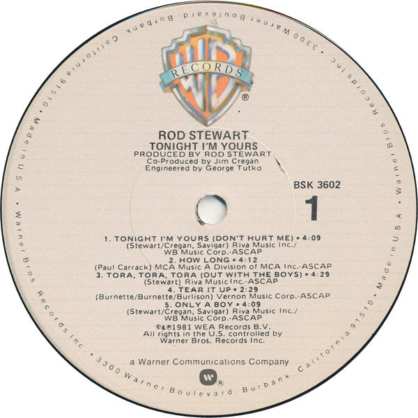 Rod Stewart : Tonight I'm Yours (LP, Album, Win)