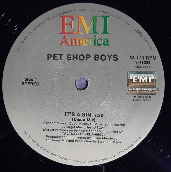 Pet Shop Boys : It's A Sin (12")