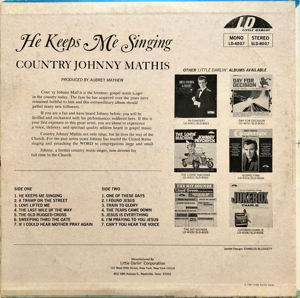 Country Johnny Mathis : He Keeps Me Singing (LP, Album, Mono)