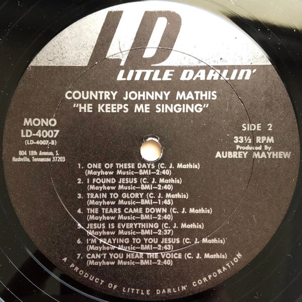 Country Johnny Mathis : He Keeps Me Singing (LP, Album, Mono)