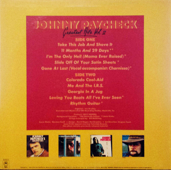 Johnny Paycheck : Greatest Hits, Volume 2 (LP, Comp, Promo)