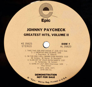 Johnny Paycheck : Greatest Hits, Volume 2 (LP, Comp, Promo)