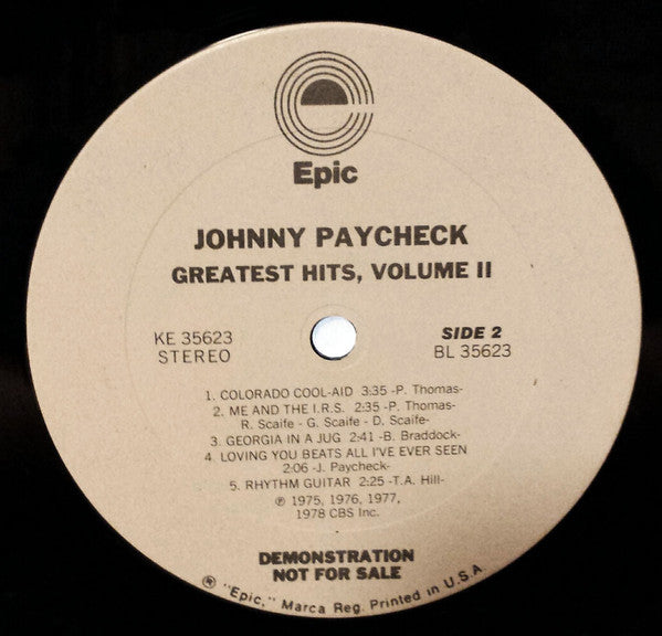 Johnny Paycheck : Greatest Hits, Volume 2 (LP, Comp, Promo)