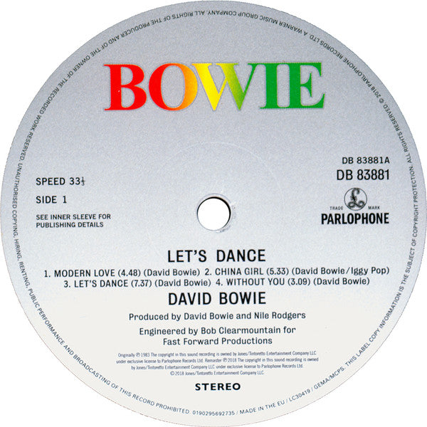 David Bowie : Let's Dance (LP, Album, RE, RM, 180)