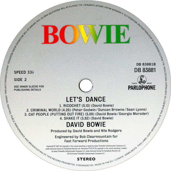 David Bowie : Let's Dance (LP, Album, RE, RM, 180)