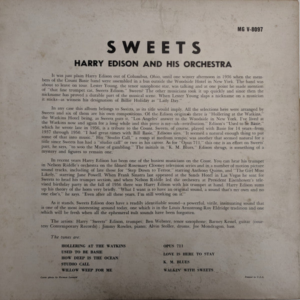 Harry Edison And His Orchestra : Sweets (LP, Album, Mono, RE)