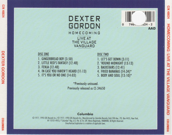 Dexter Gordon : Homecoming: Live At The Village Vanguard (2xCD, Album, RE, RM)