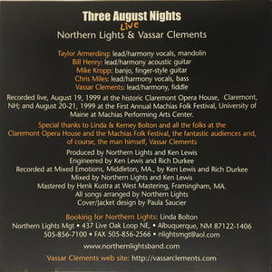 Northern Lights (19), Vassar Clements : Three August Nights Live (CD, Album)