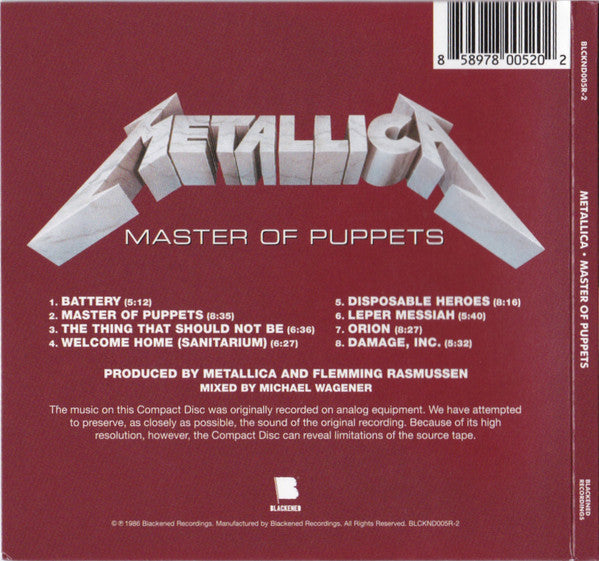 Metallica : Master Of Puppets (CD, Album, RE, RM, Dig)