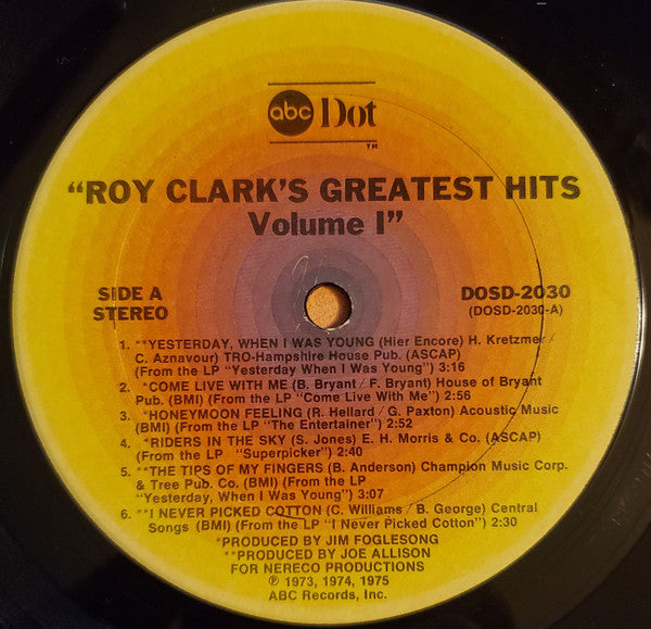 Roy Clark : Roy Clark's Greatest Hits Volume 1 (LP, Comp, RE, Ter)