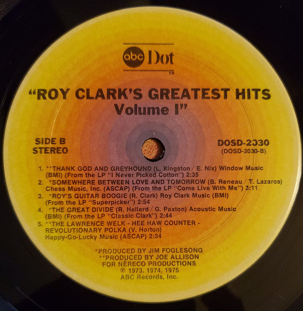 Roy Clark : Roy Clark's Greatest Hits Volume 1 (LP, Comp, RE, Ter)