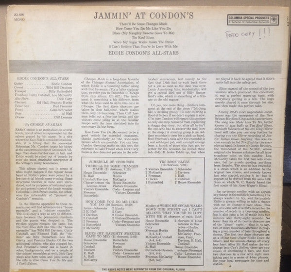 Eddie Condon And His All-Stars : Jammin' At Condon's (LP, Album, Mono)