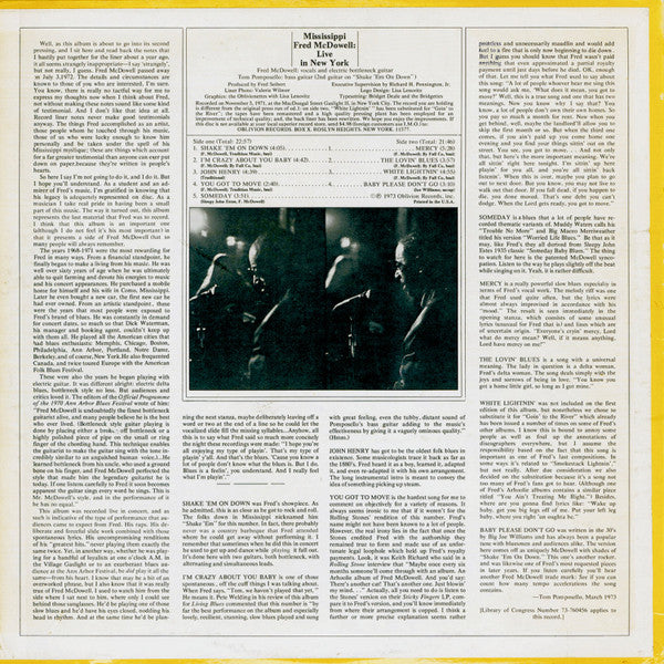 Mississippi Fred McDowell* : Live In New York (LP, Album, RE)