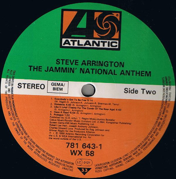 Steve Arrington : The Jammin' National Anthem (LP, Album)