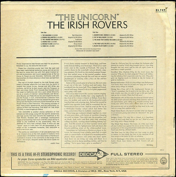 The Irish Rovers : The Unicorn (LP, Album, Pin)