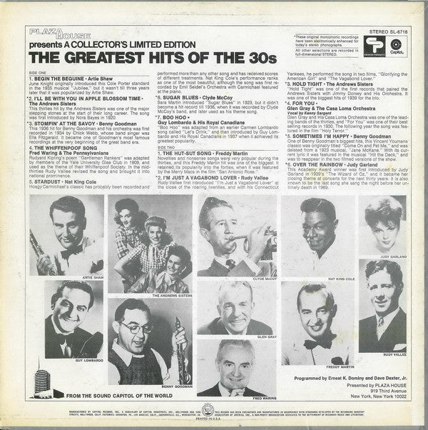 Various : Plaza House Presents The Greatest Hits Of The 30s (LP, Comp, Ltd)