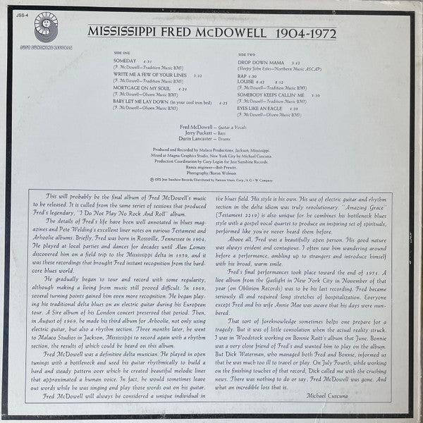 Mississippi Fred McDowell* : 1904-1972 (LP, Album, Scr)