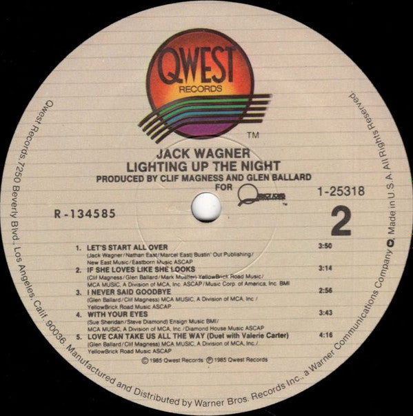 Jack Wagner : Lighting Up The Night (LP, Album, Club)