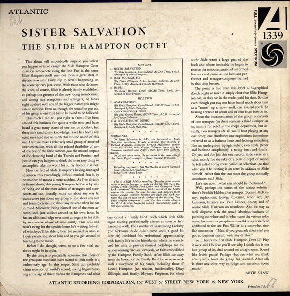 Slide Hampton Octet : Sister Salvation (LP, Album, Mono)