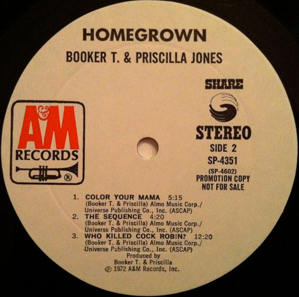 Booker T.* & Priscilla* : Home Grown (LP, Album, Promo)