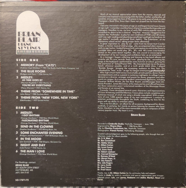 Brian Blair (3) : Piano Stylings (LP, Album)