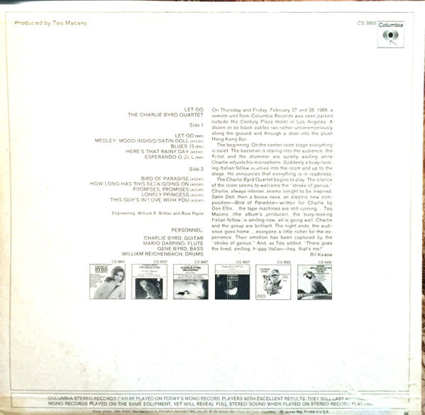 The Charlie Byrd Quartet : Let Go (LP, Album)