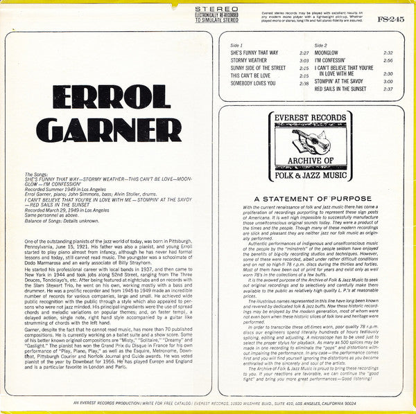 Errol Garner* : Errol Garner (LP, Comp)