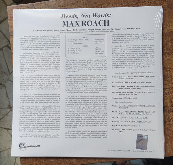 Max Roach : Deeds, Not Words (LP, Album, Ltd, Num, RE, Cle)