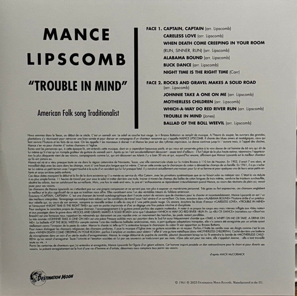 Mance Lipscomb : Trouble In Mind (American Folk Song Traditionalist) (LP, Ltd, RE, Cle)