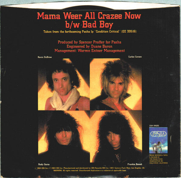 Quiet Riot : Mama Weer All Crazee Now / Bad Boy (7", Single, Pit)