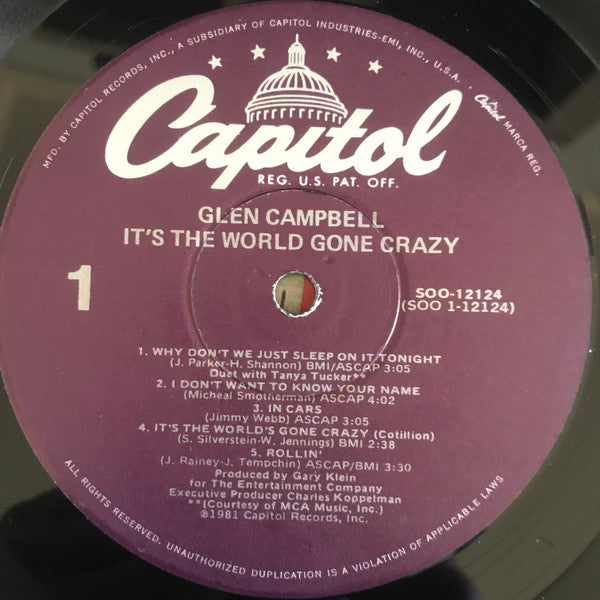 Glen Campbell : It's The World Gone Crazy (LP, Album, Win)