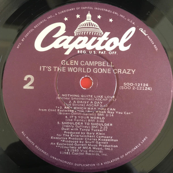 Glen Campbell : It's The World Gone Crazy (LP, Album, Win)