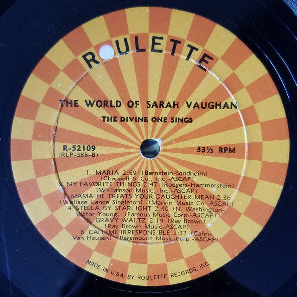 Sarah Vaughan : The World Of Sarah Vaughan - The Divine One Sings (LP, Comp, Mono)