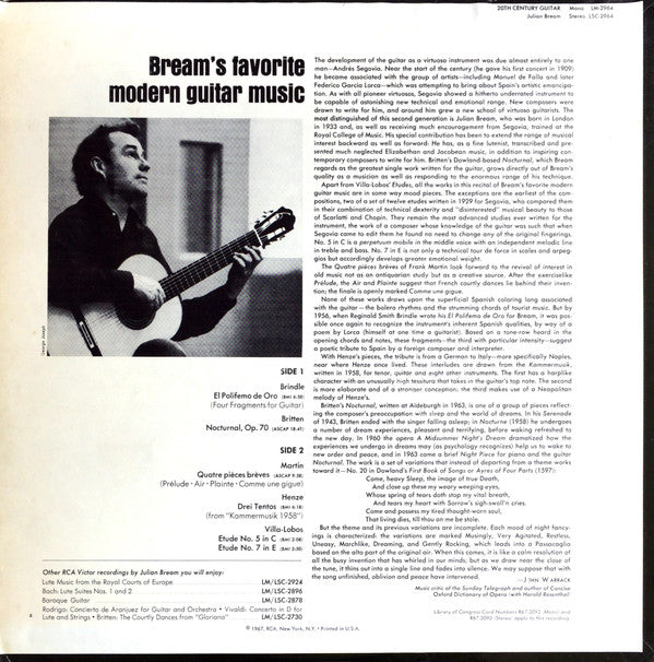 Julian Bream / Britten*, Henze*, Martin*, Brindle*, Villa-Lobos* : 20th Century Guitar (LP)