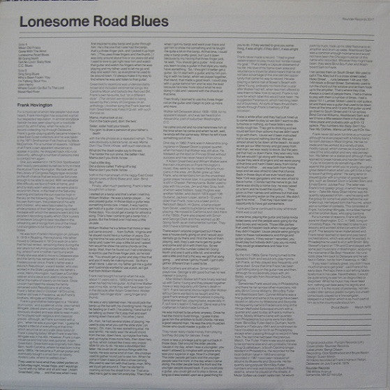Frank Hovington : Lonesome Road Blues (LP, Album, RE)