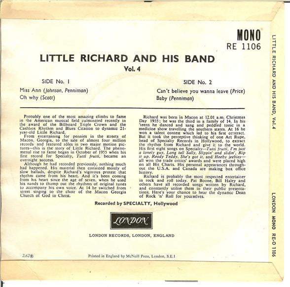 Little Richard And His Band : Little Richard And His Band - Vol. 4 (7", EP)