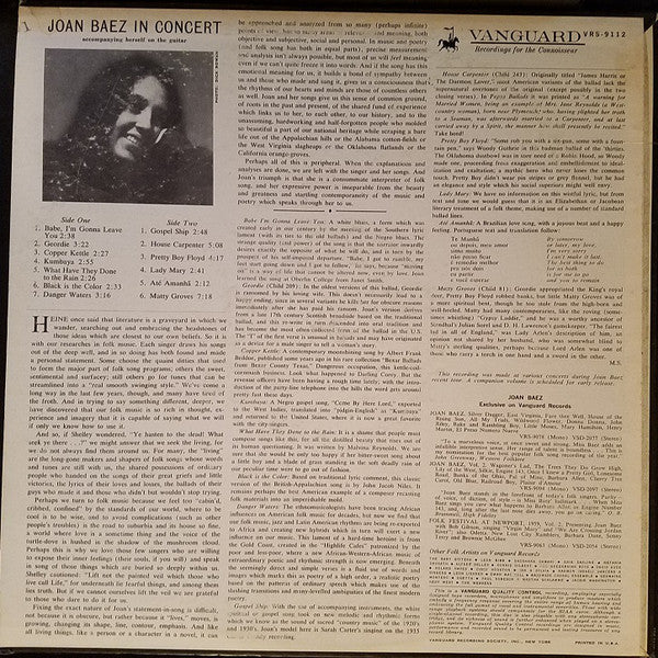 Joan Baez : In Concert (LP, Album, Mono, No )