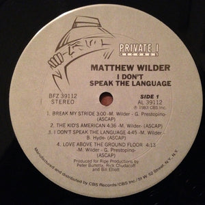 Matthew Wilder : I Don't Speak The Language (LP, Album)