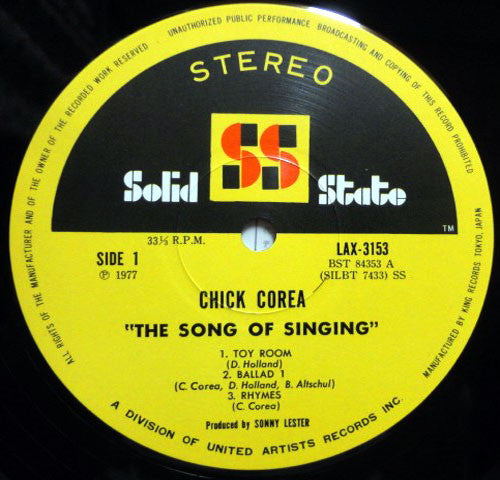 Chick Corea : The Song Of Singing (LP, Album)