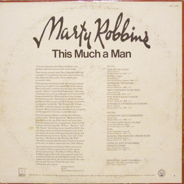 Marty Robbins : This Much A Man (LP, Album)