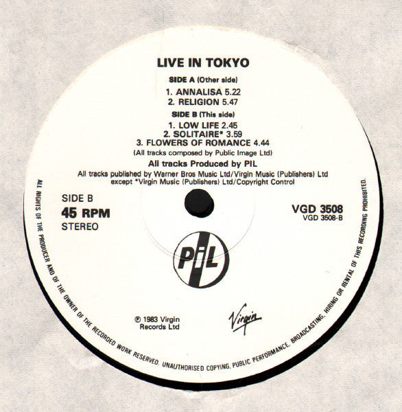 Public Image Limited : Live In Tokyo (2x12", Album)