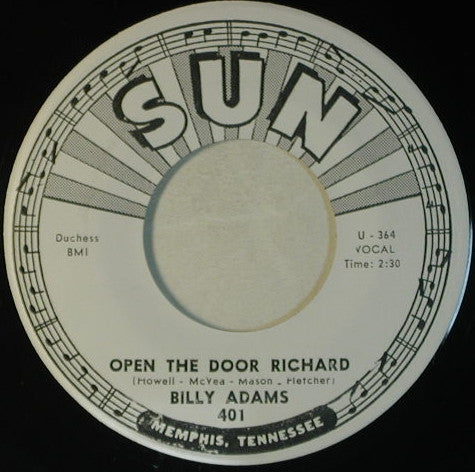 Billy Adams (13) : Open The Door Richard / Rock Me Baby (7", Single, Promo)