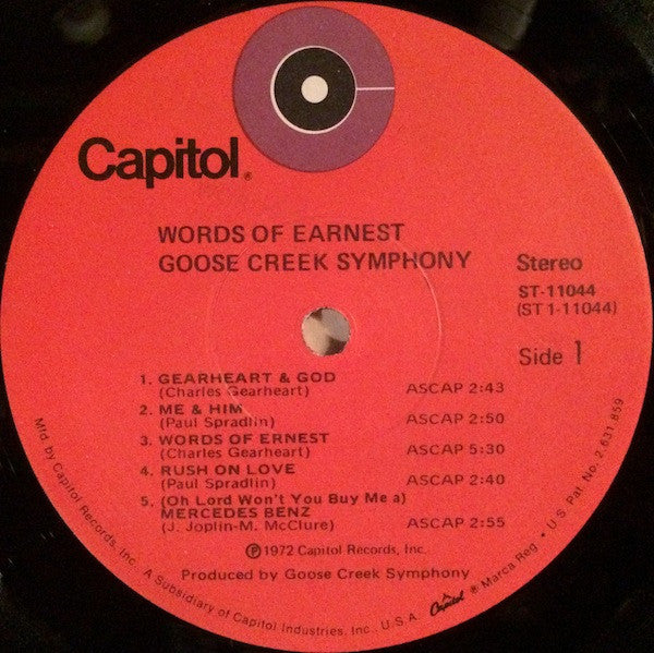Goose Creek Symphony : Words Of Earnest (LP, Album, Red)