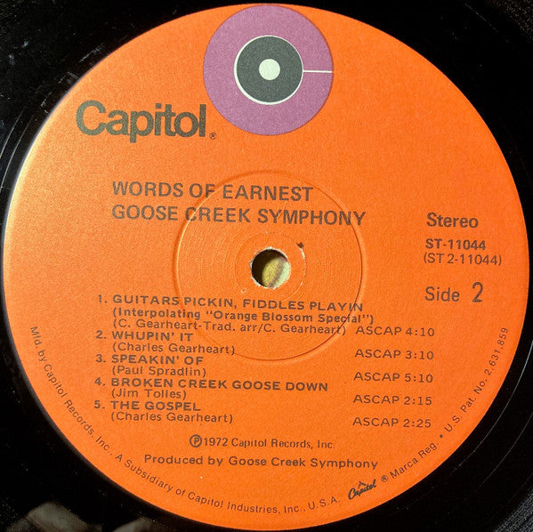 Goose Creek Symphony : Words Of Earnest (LP, Album, Red)