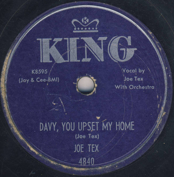 Joe Tex : Come In This House / Davy, You Upset My Home (Shellac, 10")