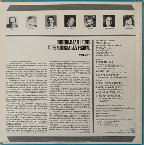 Concord Jazz All Stars : Concord Jazz All Stars At The Northsea Jazz Festival - Volume 2 (LP, Album)