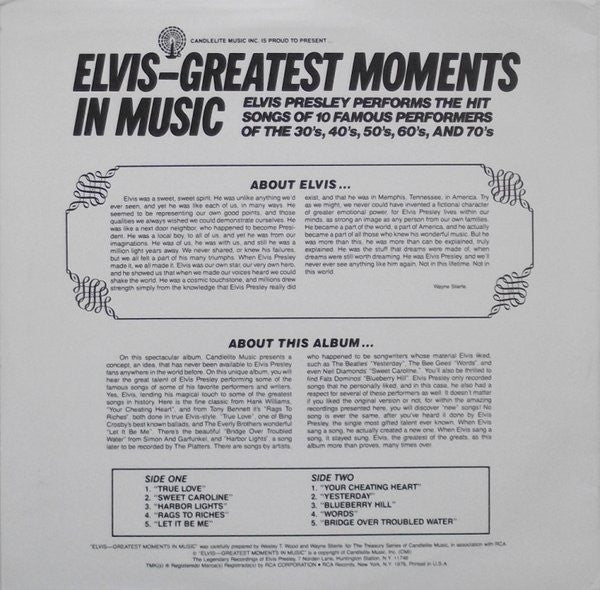 Elvis Presley : Greatest Moments In Music  (LP, Comp, Ind)